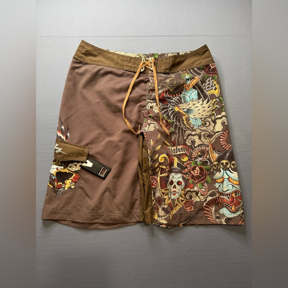 Vtg y2k Billabong Swim Board Shorts Trunks Tattoo Art Eagle Surf sz 38 #1207